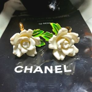 Trifari White Rose clip Earrings
